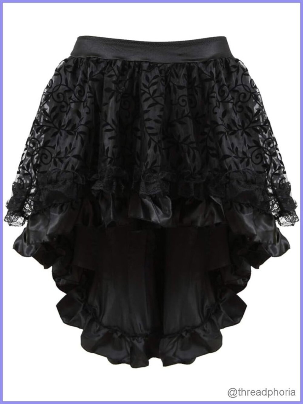 Women's Plus Size Lace Steampunk Satin High Low Corset Skirt with Zipper